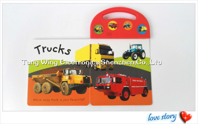 おもちゃのトラックは健全な本、子供2のための相互健全な本にボタンをかける